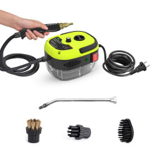 (green, UK Plug) 1500W Portable Handheld Steam Cleaner High Temperature Pressurized Steam Cleaning Machine with Brush Heads for Kitchen Furniture Bathroom Car