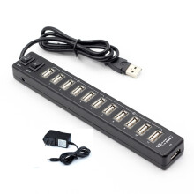 (Wtyczka czarna-UE) Wysokiej jakości koncentrator USB 2.0 z 12 portami, rozdzielacz USB z wieloma portami