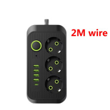 (Black)EU Plug Power Strip 2M Extension Cable Multiprise 3AC Electrical Socket 4 USB 1 Type-C Network Filter Fast Charge 2025 New