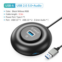 (YX3-U2-03-BK) Rozdzielacz USB RGB 4 porty 3.0 Multi USB z ładowaniem typu C, ultrasmukły adapter OTG