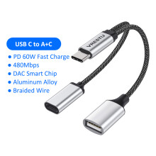 (2 w 1 OTG) 3 w 1 USB C do podwójnego USB C typu C OTG Adapter dokujący 3 porty USB do transmisji danych