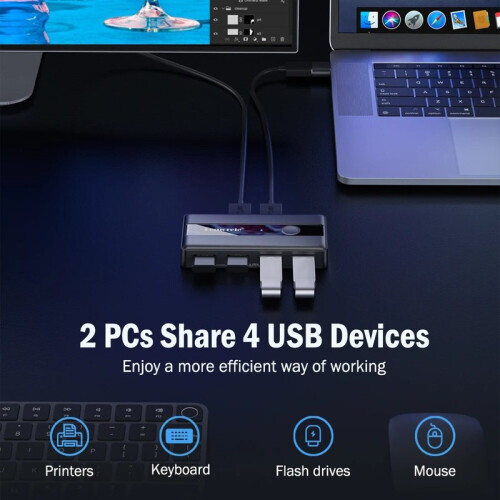 (USB Switch)USB KVM Switch Adapter USB 3.0 Switcher 2 Input 4 Output USB Switch KVM Switcher Printer 2