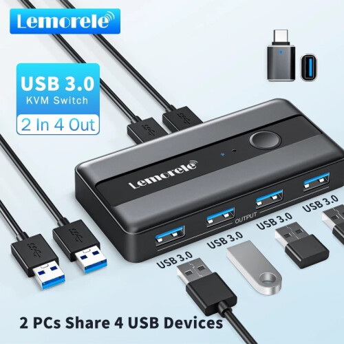 (USB Switch)USB KVM Switch Adapter USB 3.0 Switcher 2 Input 4 Output USB Switch KVM Switcher Printer 1