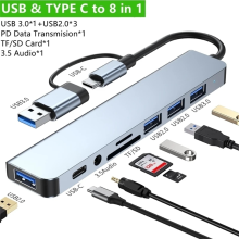 (8 w 1) 5 Gb/s HUB USB 3.0 HUB USB C Stacja dokująca USB C Adapter OTG o dużej prędkości transmisji