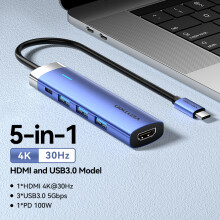 (5 w 1 HDMI USB 3.0) Adapter Vention USB C HUB typu C do HDMI 2.0 4K30Hz USB 3.0 HUB PD100W ze stacją