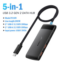 (TC109-20) TC110 8-portowy koncentrator USB C 10 Gb/s, kompatybilny z adapterem USB typu C do USB 3.2
