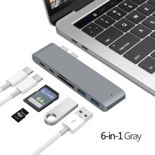 (2T 6 w 1 Szary) Koncentrator USB 3.1 typu C do adaptera HDMI 4K Thunderbolt 3 Koncentrator USB C Gniazdo