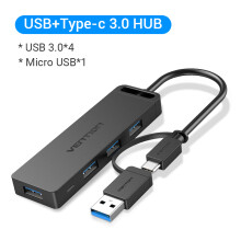 (HUB USB-A USB-C 3.0)HUB USB-C Vention 4-portowy rozdzielacz USB typu C na USB z funkcją ładowania Micro