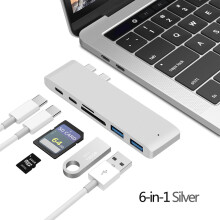 (2T 6 w 1 srebrny) Koncentrator USB 3.1 typu C do adaptera HDMI 4K Thunderbolt 3 Koncentrator USB C