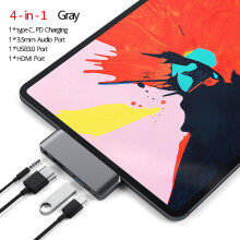(4 w 1 Szary) Hub USB C do 4K HDMI z USB-C PD TF SD USB 3.0 Port Jack 3,5 mm Hub zgodny ze stacją dokującą