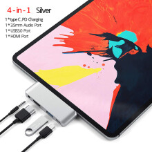 (4 w 1 srebrny) Hub USB C do 4K HDMI z USB-C PD TF SD USB 3.0 Port Jack 3,5 mm Hub zgodny z dokowaniem