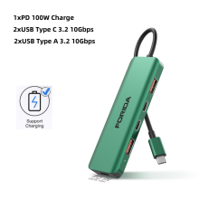 (zielony) Rozdzielacz USB C 5 Gb/s 10 Gb/s, moc ładowania 100 W, kompatybilny z laptopem MacBook, USB