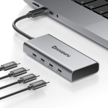(Szary) Minisopuru USB C Hub 4-portowy 10 Gb/s typu C do USB C 3.2 Gen 2, kompatybilny z adapterem rozszerzającym