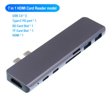 (7 w 1 Szary) Koncentrator USB 3.1 typu C do adaptera HDMI 4K Thunderbolt 3 Koncentrator USB C 3.0 Gniazdo