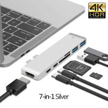 (2T 7 w 1 srebrny) Koncentrator USB 3.1 typu C do adaptera HDMI 4K Thunderbolt 3 Koncentrator USB C
