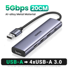 (Metalowy USB-A 20 CM) Rozdzielacz koncentratora USB C 4 porty USB typu C do USB 3.0 kompatybilny z