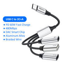 (2 USB C) 3 w 1 USB C do podwójnego USB C typu C Adapter dokujący OTG 3 porty USB do transmisji danych
