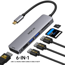 Stacja dokująca 6 w 1B (HDMI) USB C do dwóch monitorów i adapter HDMI z obsługą 4K@60 Hz, SD/TF, RJ45,