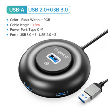 (YX1-U2-18-BK) Rozdzielacz USB RGB 4 porty 3.0 Multi USB z ładowaniem typu C, ultrasmukły adapter OTG