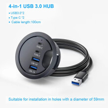 (HUB USB 3.0 G) Stacja dokująca z hubem USB 3.0 do montażu w biurku z wieloma adapterami USB 3.0 i czytnikiem