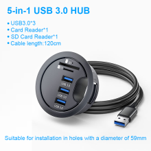 (HUB USB 3.0 A) Stacja dokująca HUB USB 3.0 do montażu w biurku z wieloma adapterami USB 3.0 i czytnikiem