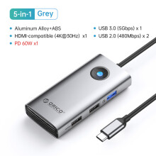 (Szara 5w1 30Hz PD60) Stacja dokująca typu C HUB do adaptera USB 3.0 zgodnego z 4K HDMI RJ45 PD100W