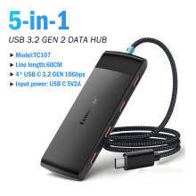 (TC107-60) TC110 8-portowy koncentrator USB C 10 Gb/s, kompatybilny z adapterem USB typu C do USB 3.2