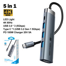 (5 w 1 HDMI 4K) Vention 5 w 1 USB C 3.2 3.0 HUB 4K 60Hz HDMI 100W Adapter Splitter Multiport Expansion