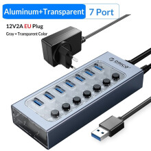(7-portowa wtyczka EU) Aluminiowy koncentrator USB 3.0 z 7/10 portami, przedłużacz USB z przełącznikami,