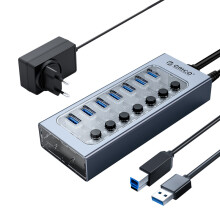 (7-portowy wtyk KR) Aluminiowy koncentrator USB 3.0 z 7/10 portami, przedłużacz USB z przełącznikami,