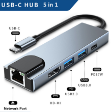 (USB C 5 W 1) Typ C Stacja dokująca USB Hub 3.0 Rozdzielacz Adapter wieloportowy 4K HDMI RJ45 SD/TF