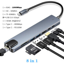 (8 w 1 S81-1000M) Stacja dokująca USB 3.0 typu C HUB USB C do HDMI 4K 30 Hz Wielofunkcyjny typ C do