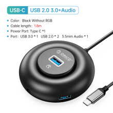 (YX3-C2-18-BK) Rozdzielacz USB RGB 4 porty 3.0 Multi USB z ładowaniem typu C, ultrasmukły adapter OTG