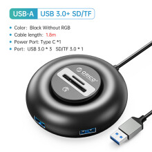 (YX5-U3-18-BK) Rozdzielacz USB RGB 4 porty 3.0 Multi USB z ładowaniem typu C, ultrasmukły adapter OTG