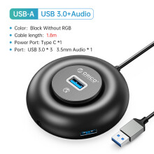 (YX4-U3-18-BK) Rozdzielacz USB RGB 4 porty 3.0 Multi USB z ładowaniem typu C, ultrasmukły adapter OTG
