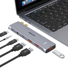 (MOMUC2204 (6 w 2)) Stacja dokująca z adapterem USB typu C do MacBooka Pro, dwa złącza USB C na HDMI