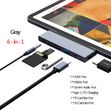 (6 w 1 Szary) Hub USB C do 4K HDMI z USB-C PD TF SD USB 3.0 Port Jack 3,5 mm Hub zgodny ze stacją dokującą