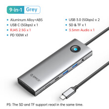 Stacja dokująca (9 w 1 RJ45 3,5 mm) typu C, HUB do adaptera USB 3.0 zgodnego z HDMI 4K60Hz RJ45 PD100W