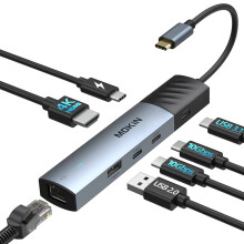 (7w1 4K60Hz USB3.1)Hub USB, adapter huba wieloportowego USB-C z 4K60Hz HDMI 10Gbps USB3.1 1000Mb/s RJ45