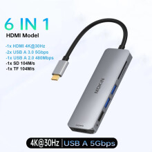(6 w 1) USB C HUB 4K60Hz Typ C do HDMI PD 100 W Adapter kompatybilny z Macbookiem, iPadem Pro, M2, M1,