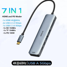 (7 w 1) USB C HUB 4K60Hz Typ C do HDMI PD 100 W Adapter kompatybilny z Macbookiem, iPadem Pro, M2, M1,