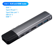 (6 w 1 Szary 1) Koncentrator USB 3.1 typu C do adaptera HDMI 4K Thunderbolt 3 Koncentrator USB C 3.0