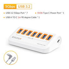 (5 Gb/s-01-1 m) IDSONIX USB HUB 7 portów wielokrotny hub USB 3.2 gniazdo typu C stacja dokująca 10 Gb/s