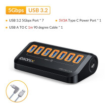 (5 Gb/s-02-1 m) IDSONIX USB HUB 7 portów wielokrotny hub USB 3.2 gniazdo typu C stacja dokująca 10 Gb/s