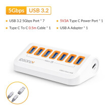 (5 Gb/s-0,5 m) IDSONIX USB HUB 7 portów, wielokrotny hub USB 3.2, gniazdo typu C, stacja dokująca o