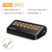 (5 Gb/s-0,2-0,5 m) IDSONIX USB HUB 7-portowy, wielokrotny hub USB 3.2, gniazdo typu C, stacja dokująca