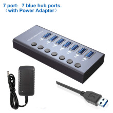 (7-portowa wtyczka EU) Aluminiowy koncentrator USB 3.0 z funkcją ładowania, zasilacz 36 W/72 W, zasilanie