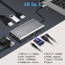 (10 w 1 S101) Stacja dokująca USB 3.0 typu C HUB USB C do HDMI 4K 30 Hz Wielofunkcyjny typ C do RJ45