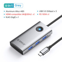(Grå 6in1 30Hz RJ45) Dockningsstation Typ C HUB till 4K HDMI-kompatibel USB 3.0 Adapter RJ45 PD100W