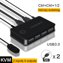 (snabbnyckel USB3.0)KVM USB 3.0 Switch Hotkey Switcher 2 In 4 Out USB Hub Shortcut Key Switch kompatibel